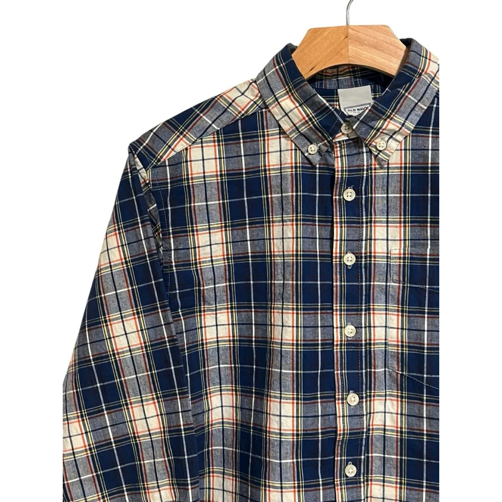 Old Navy Boys Red White Blue Plaid Button Up Shirt Large